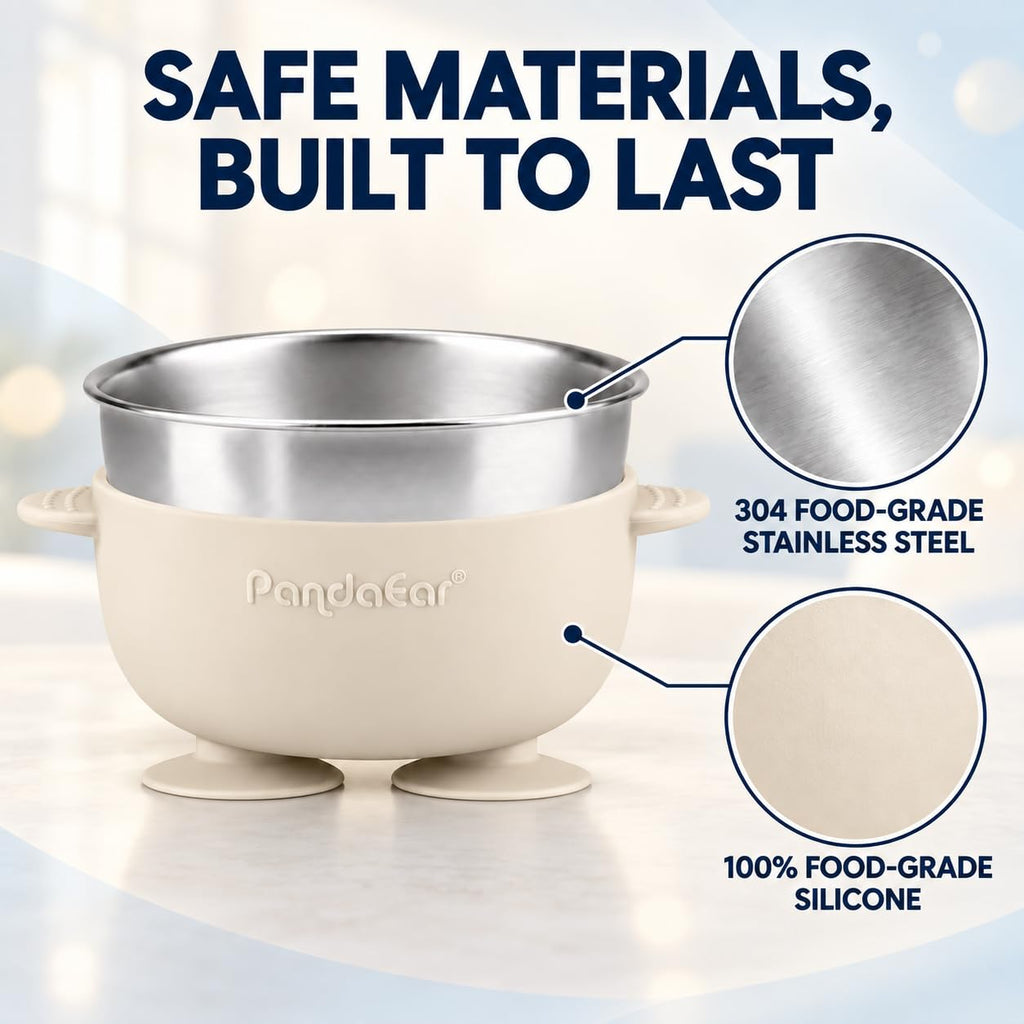 3 Pack Stainless Steel Baby Suction Bowls, Non-Slip Child Food Bowl with Silicone Sleeve for Kids Toddlers Infants