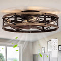 22" Flush Mount Caged Ceiling Fan with Light & Remote
