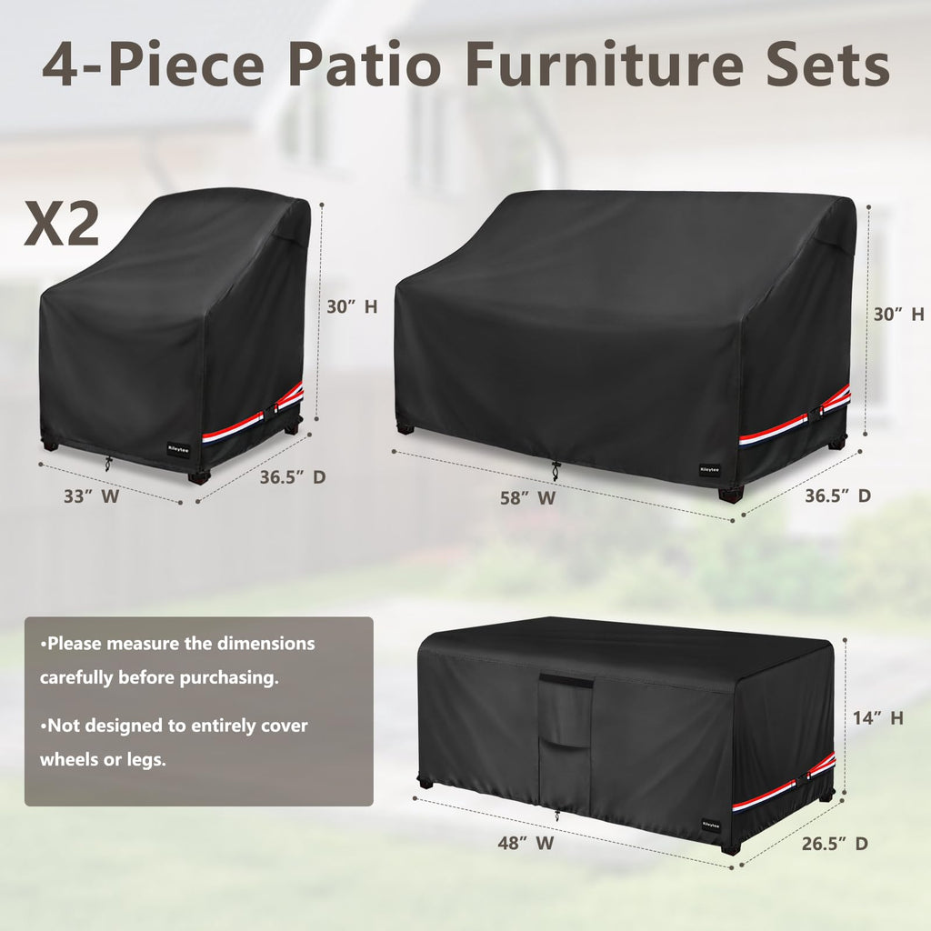 Patio Furniture Cover Set, 600D Heavy Duty Waterproof 4-Piece Outdoor Furniture Covers, Fits Patio Loveseat, Chair