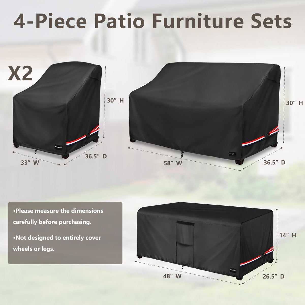 Patio Furniture Cover Set, 600D Heavy Duty Waterproof 4-Piece Outdoor Furniture Covers, Fits Patio Loveseat, Chair
