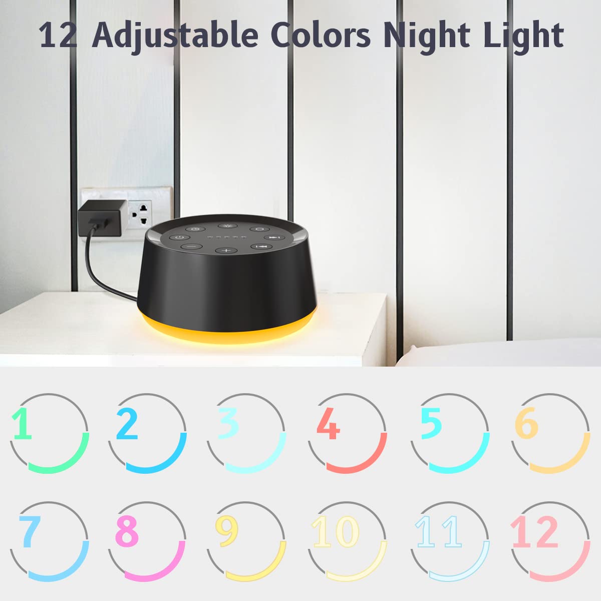Brown Noise Sound Machine with 30 Sounds, 12 Colors Night Light White Noise Machine for Adults Baby Kids Sleep Machines