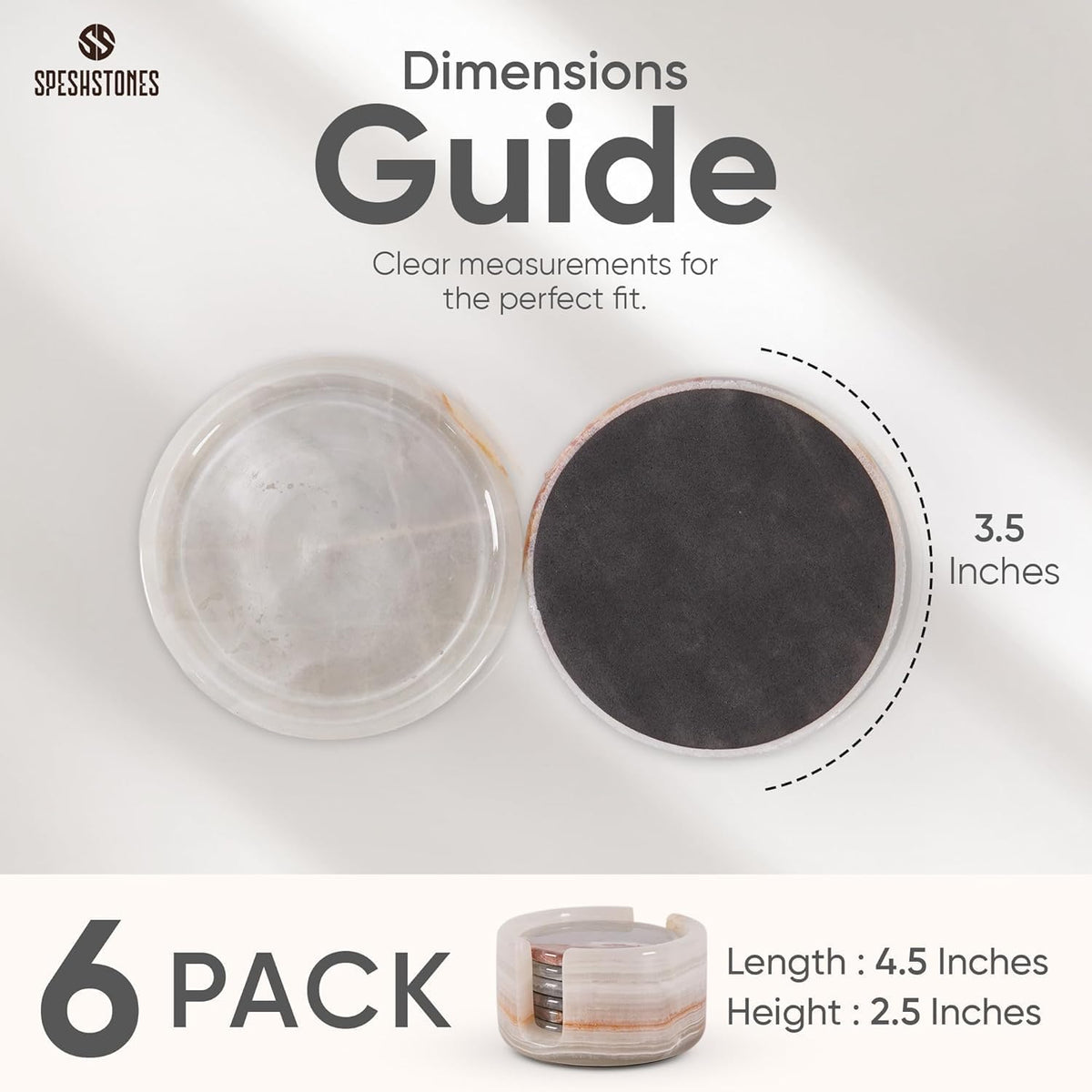 Marble Coasters Cream Onyx 3.5 Inch Round Stone Coaster for Drinks with Holder - Ideal Drink Coasters - Set of 6