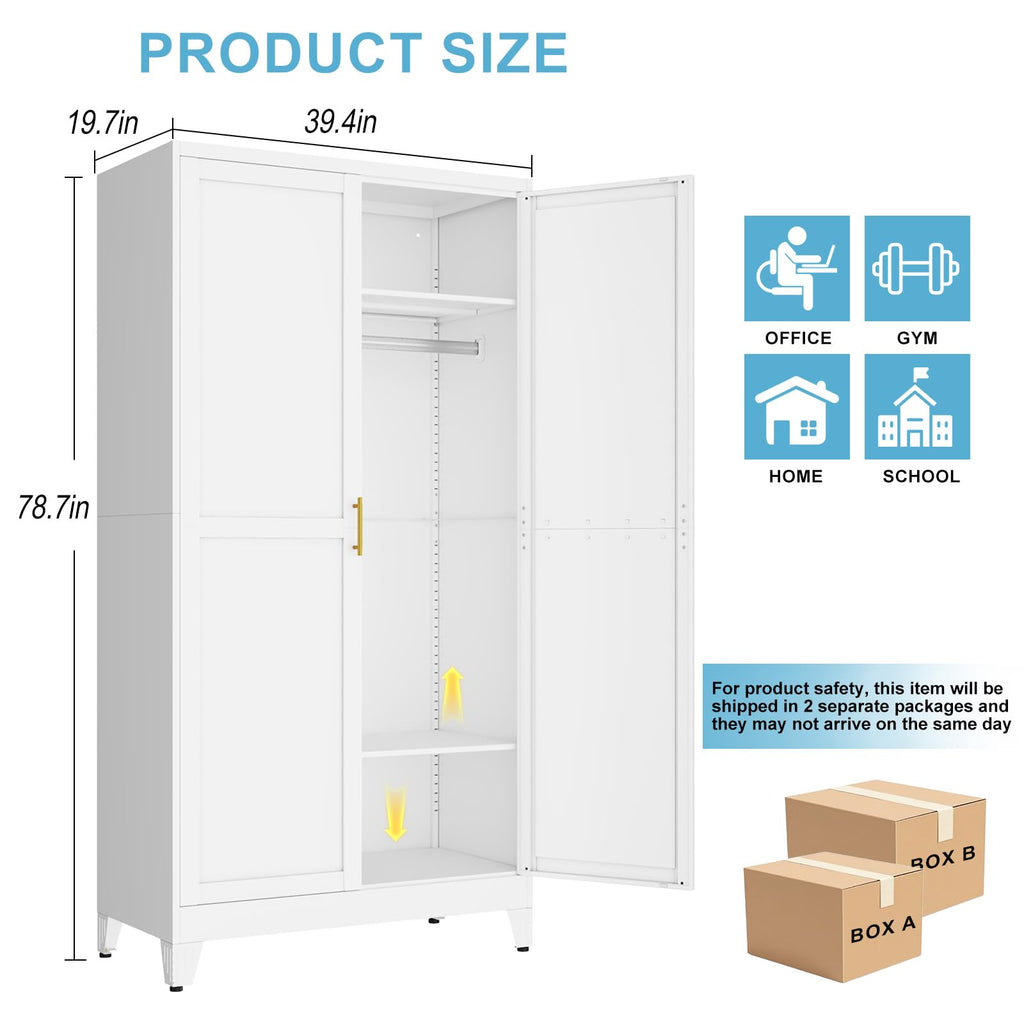 Metal Armoire Wardrobe Closet, 78.7" Bedroom Clothing Storage Cabinet