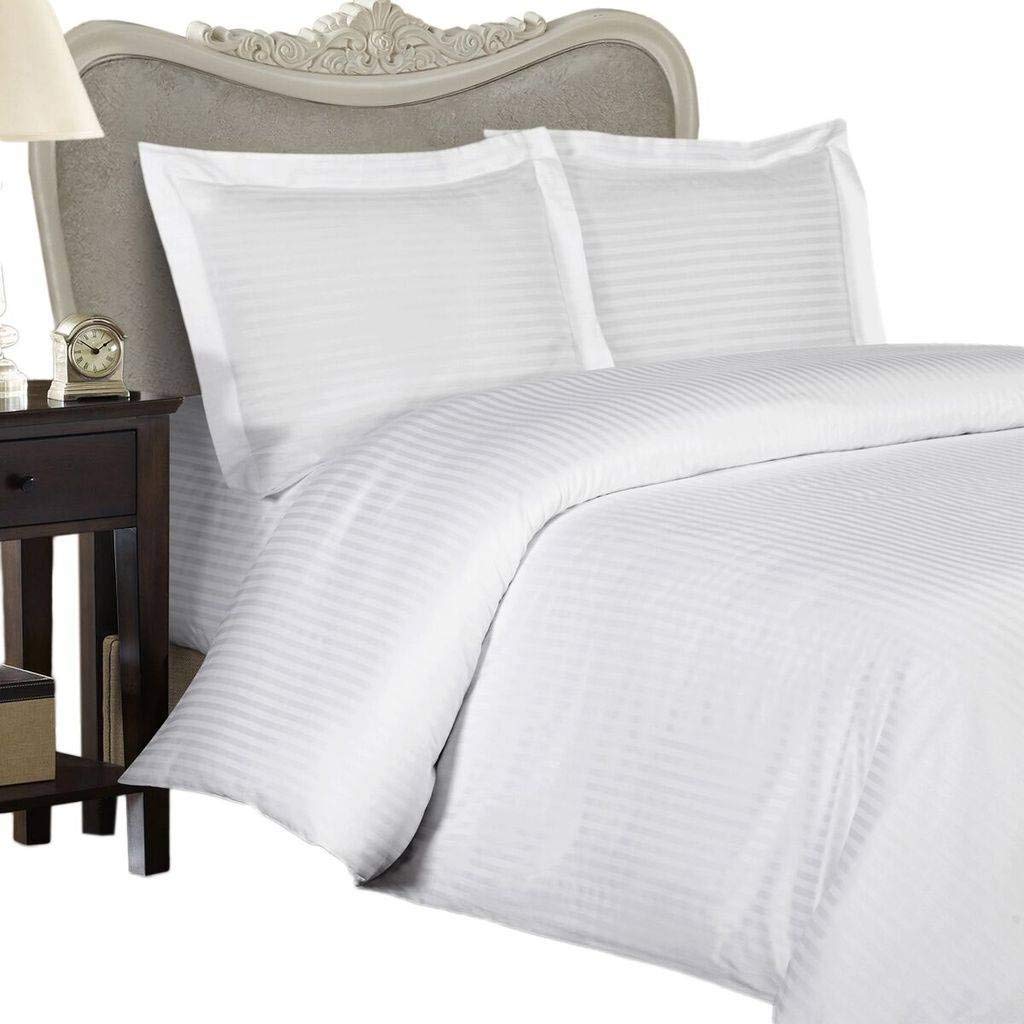 Italian 210 Thread Count 100% Egyptian Cotton 3 Piece Duvet Cover Set, Full/Queen, White Stripe