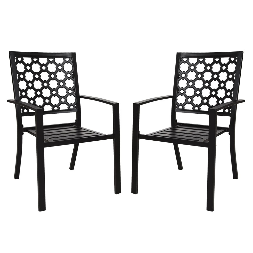 Stackable Patio Chairs Set of 2, Black Powder-Coated Metal Outdoor Dining Chairs, High Back Durable Heavy Duty