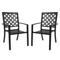 Stackable Patio Chairs Set of 2, Black Powder-Coated Metal Outdoor Dining Chairs, High Back Durable Heavy Duty