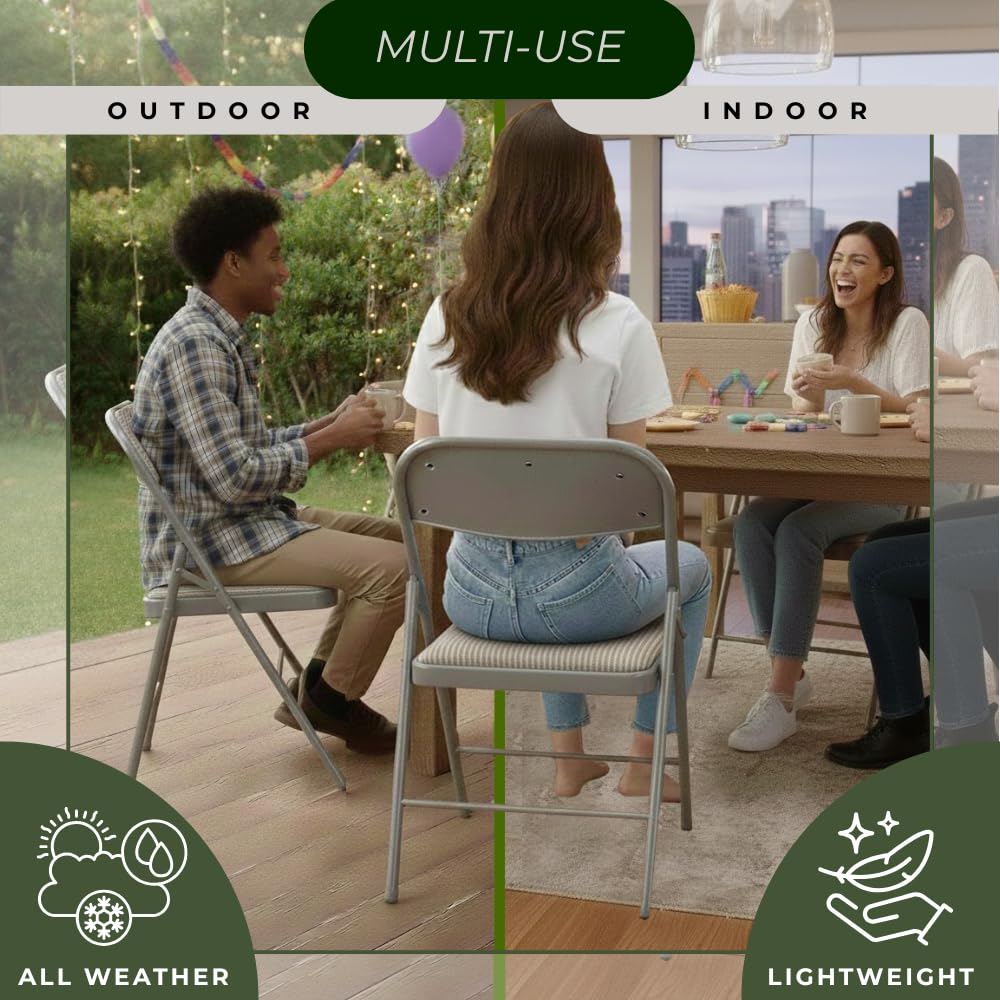 Pack of 4 (Fabric/Vinyl) Steel Frame Metal Foam Padded Folding Chairs (Black, Gray, White)