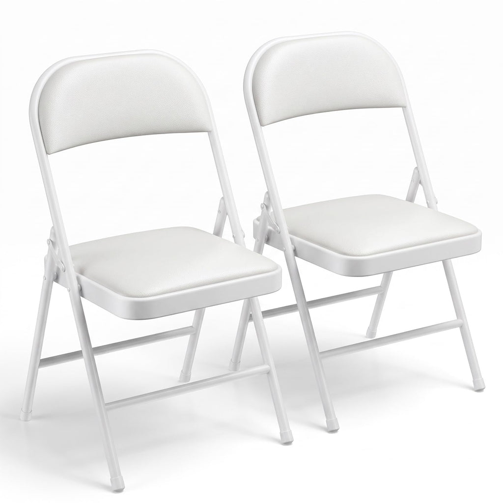 2 Pack PU Leather Folding Chair with Padded, White
