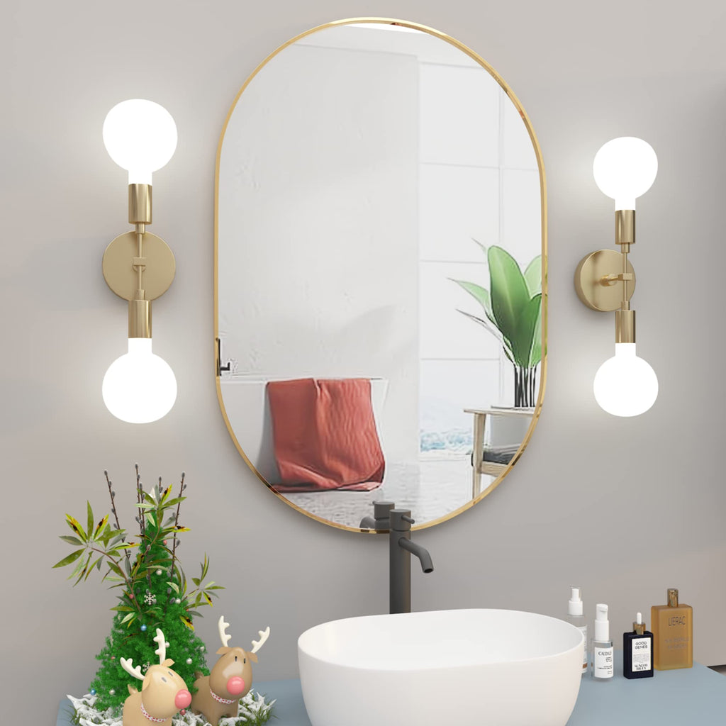 Oval Bathroom Mirror Capsule Wall Vanity Mirror, 20"x30" Pill Mirrors Wall Mounted Mirror, Large Modern Mirror