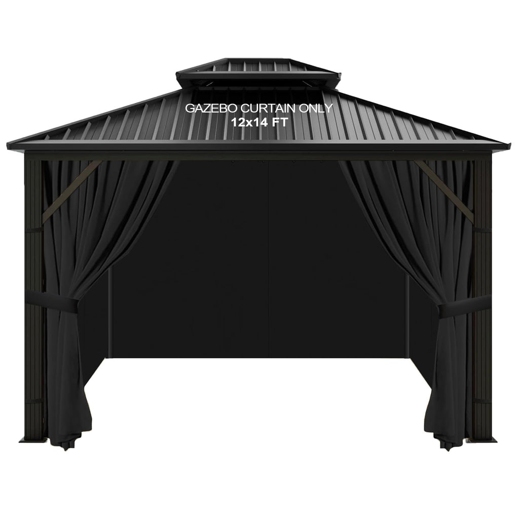 12x14 Gazebo Curtains Outdoor Waterproof, 4 Panel Sidewalls, Black