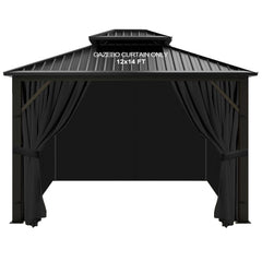 12x14 Gazebo Curtains Outdoor Waterproof, 4 Panel Sidewalls, Black