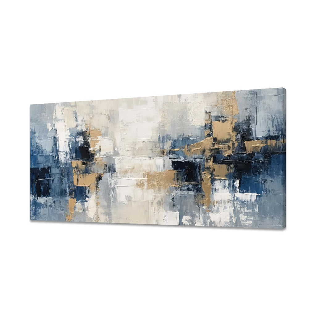 Blue and Gold Abstract Canvas Print Painting Indigo Modern Wall Art Bedroom Home Office Decor