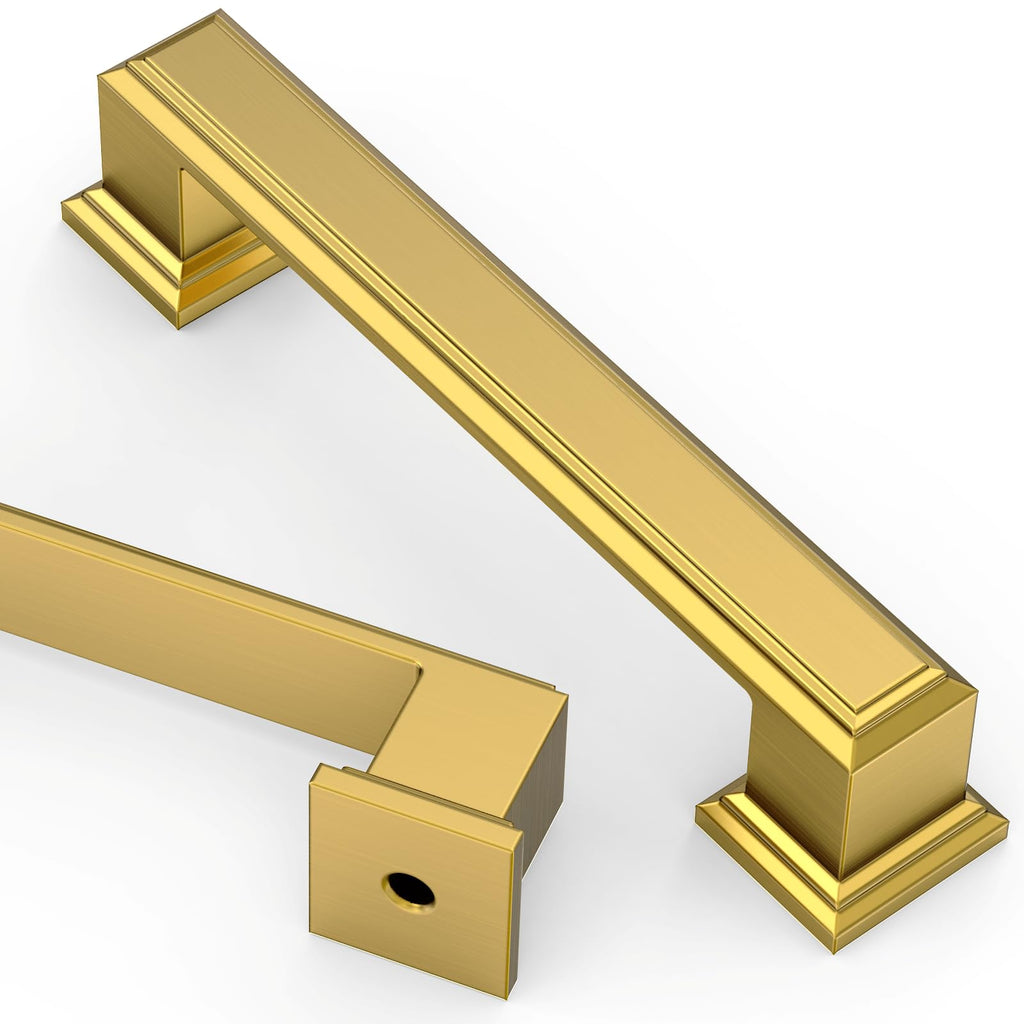 10 Pack 4 inch Vibrant Brushed Moderne Brass Cabinet Pulls