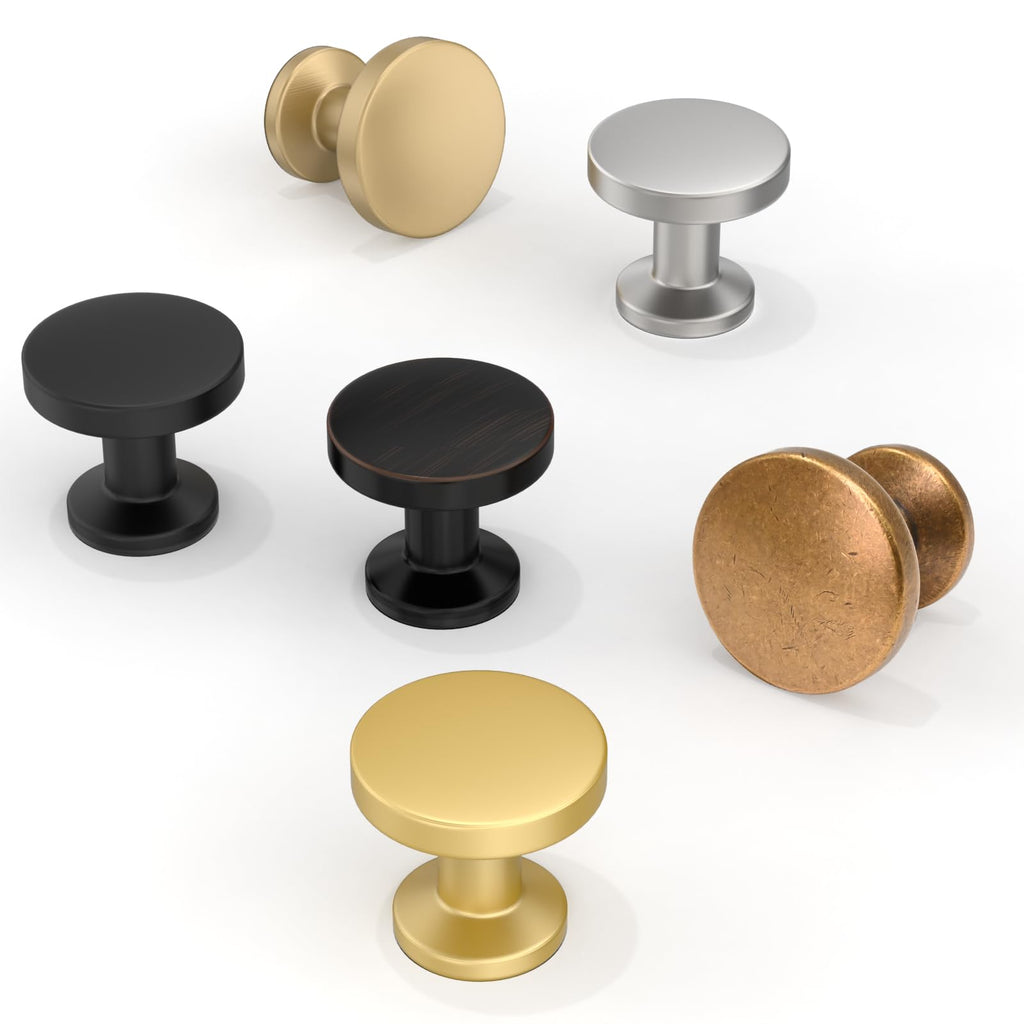 10 Pack Antique Brass Cabinet Knobs 1-1/5 Inch(30mm) Single Hole Cabinet Pulls Round Kitchen Cabinet Knobs Drawer