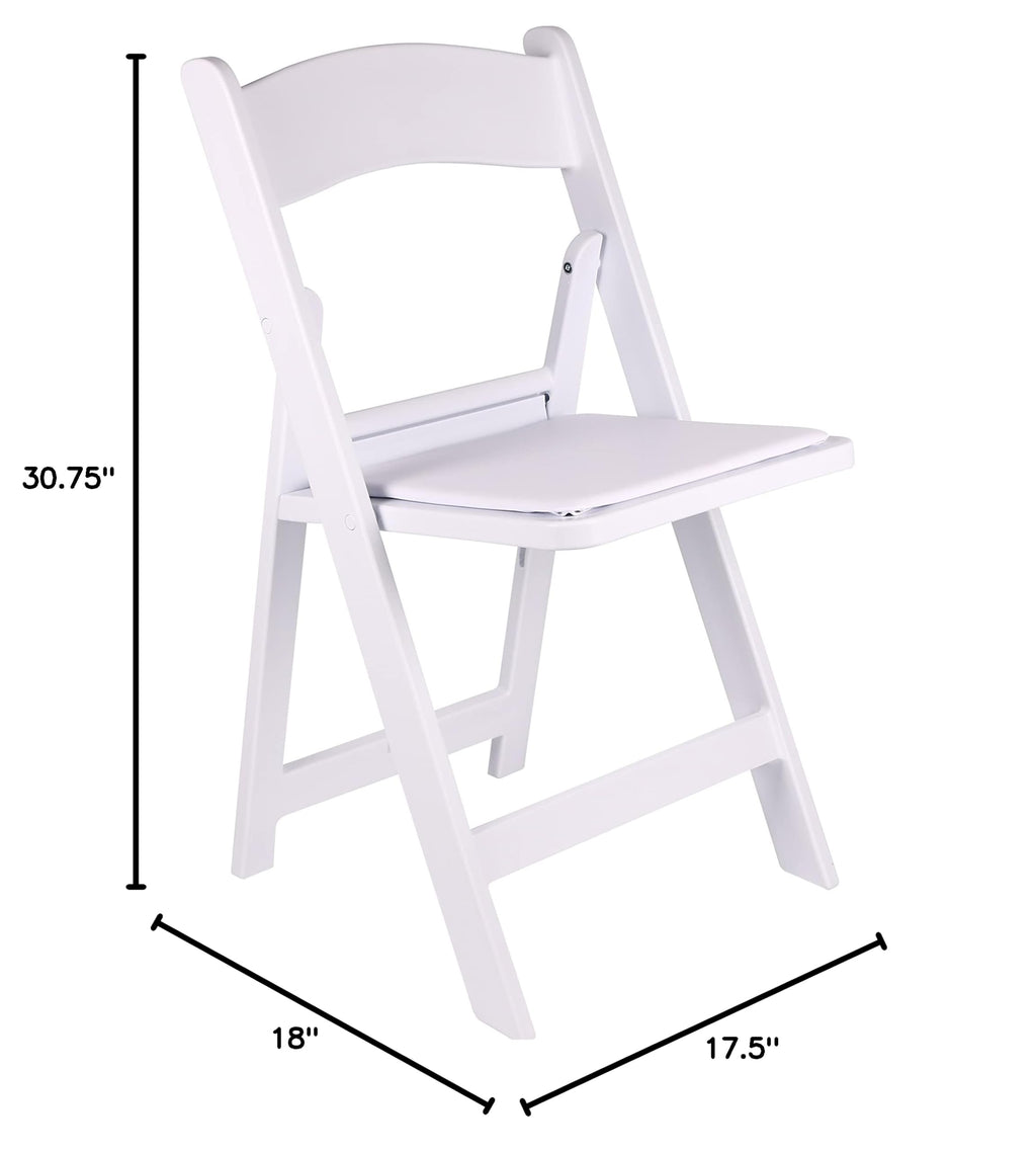 Set of 8 White Resin Folding Chairs with Vinyl Padded Seat, Stackable Commercial Grade, Indoor Outdoor for Wedding