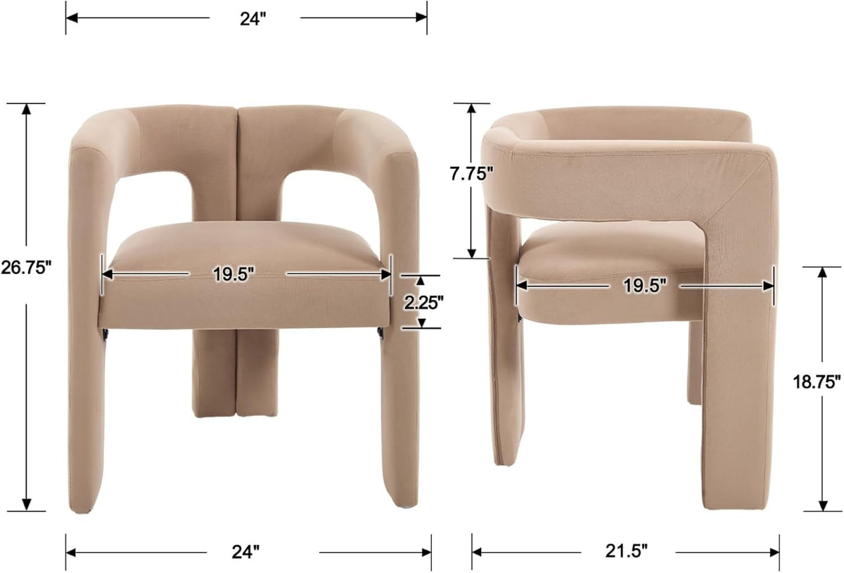 Modern Dining Chairs Set of 6, Upholstered Side Chairs Velvet Fabric Guest Chairs with Barrel Backrest Armchair for Dining Room Living Room, Khaki