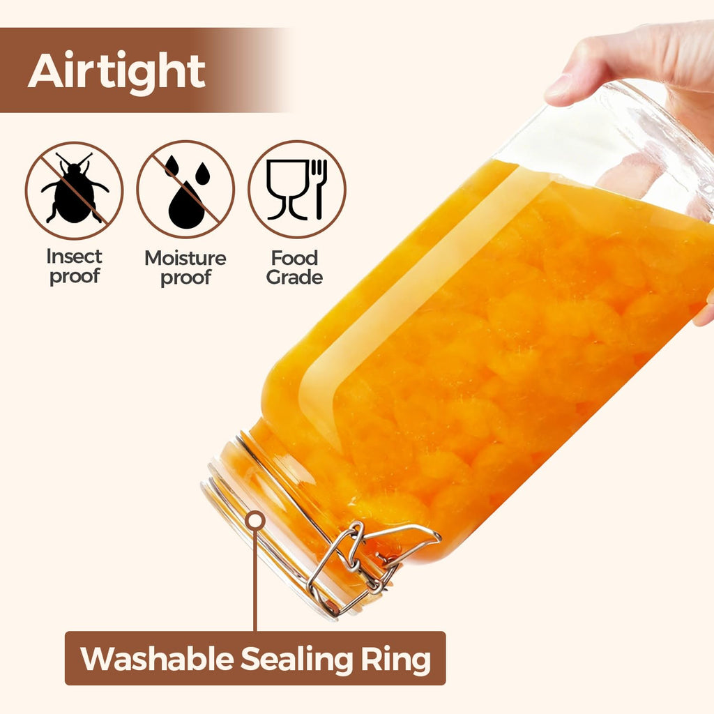 Large Square Glass Jars with Airtight Lids 78 oz 3 Pack Wide Mouth