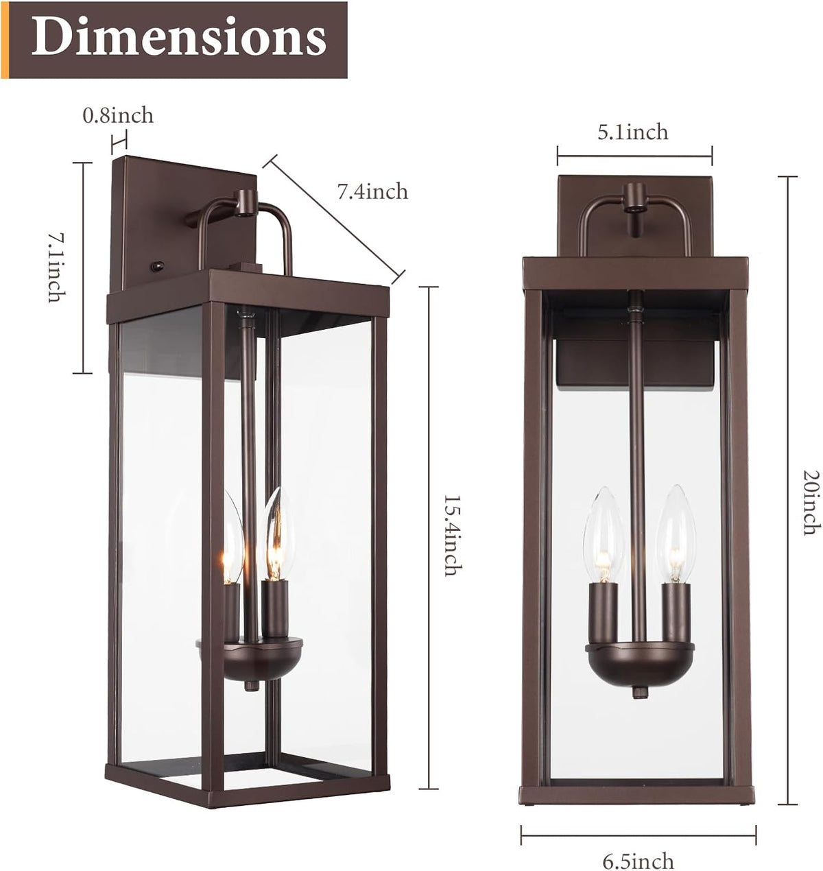 Outdoor Wall Sconce Light, 20 Inch Tall Transitional Exterior Wall Lighting with Clear Glass