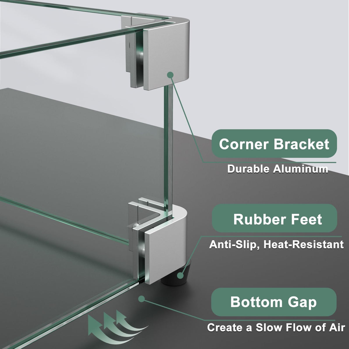 45 x 15.5 Inch Glass Wind Guard for Rectangular Fire Pit Table, Thick and Sturdy Tempered Glass Panel with Hard