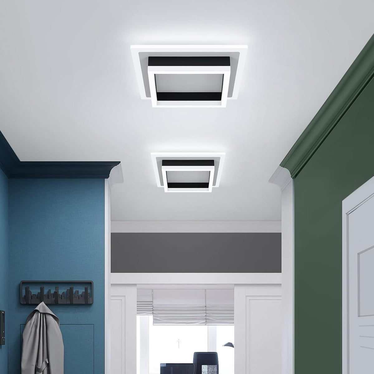 32W Modern LED Ceiling Light, Small Flush Mount Light Fixture, 6500K Cold White Ceiling Lamp, Square Hallway Lighting