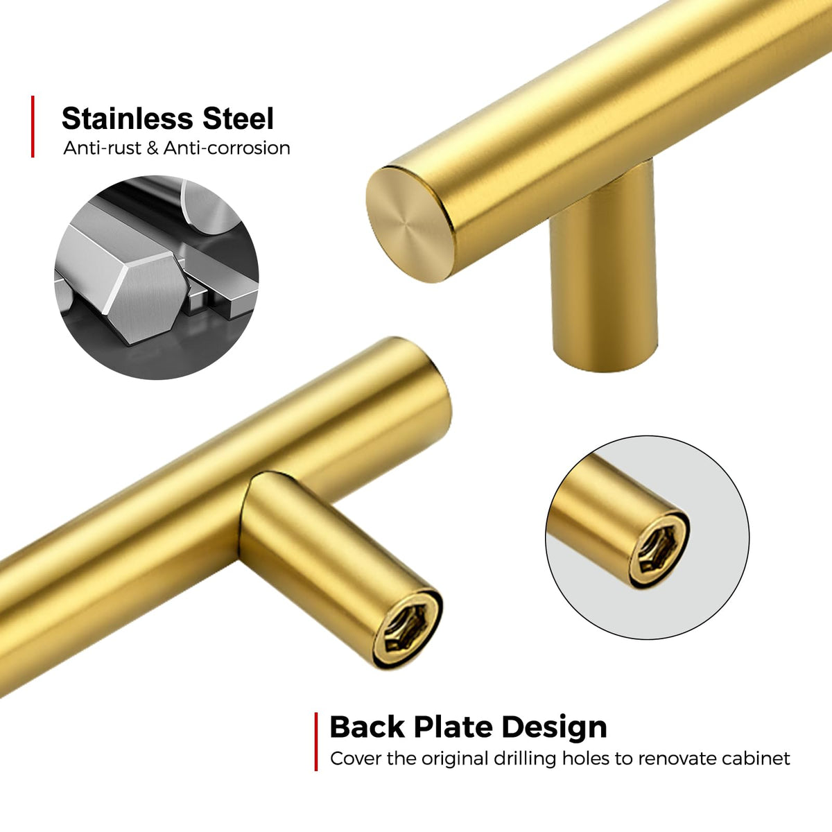 Gold Cabinet Pulls Drawer Pulls, 6-1/4 Inch CC, 45 Pack