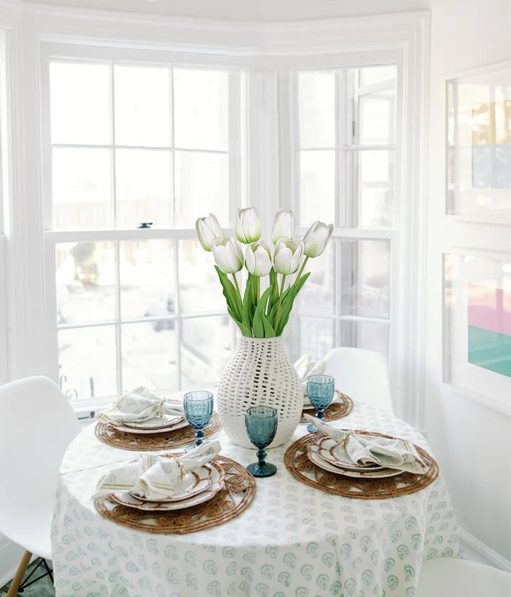 Artificial Tulips - 24" Long Stem Faux Tulips, 7PCS Real Touch Fake White Tulip for Vase, Farmhouse, Kitchen, Spring