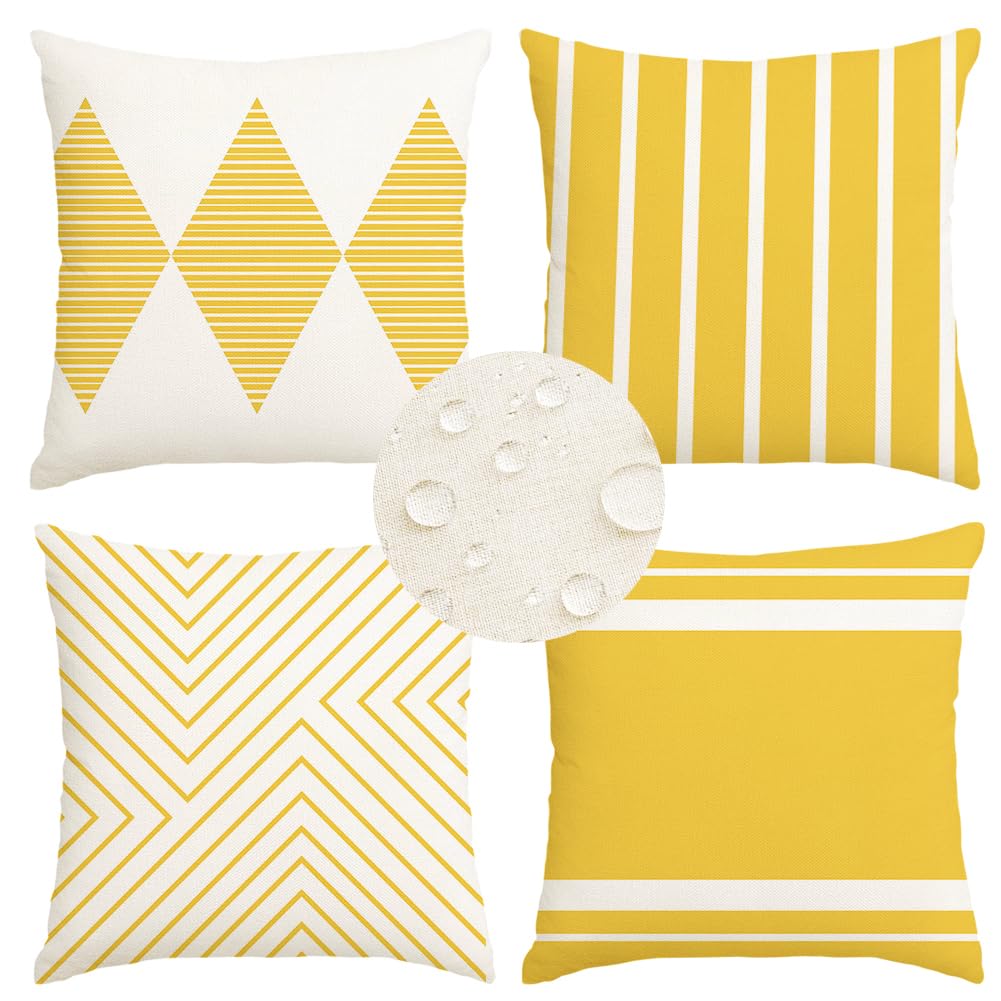 Outdoor Pillows Covers 18x18 Waterproof, Yellow and Beige Set of 4(No Insert