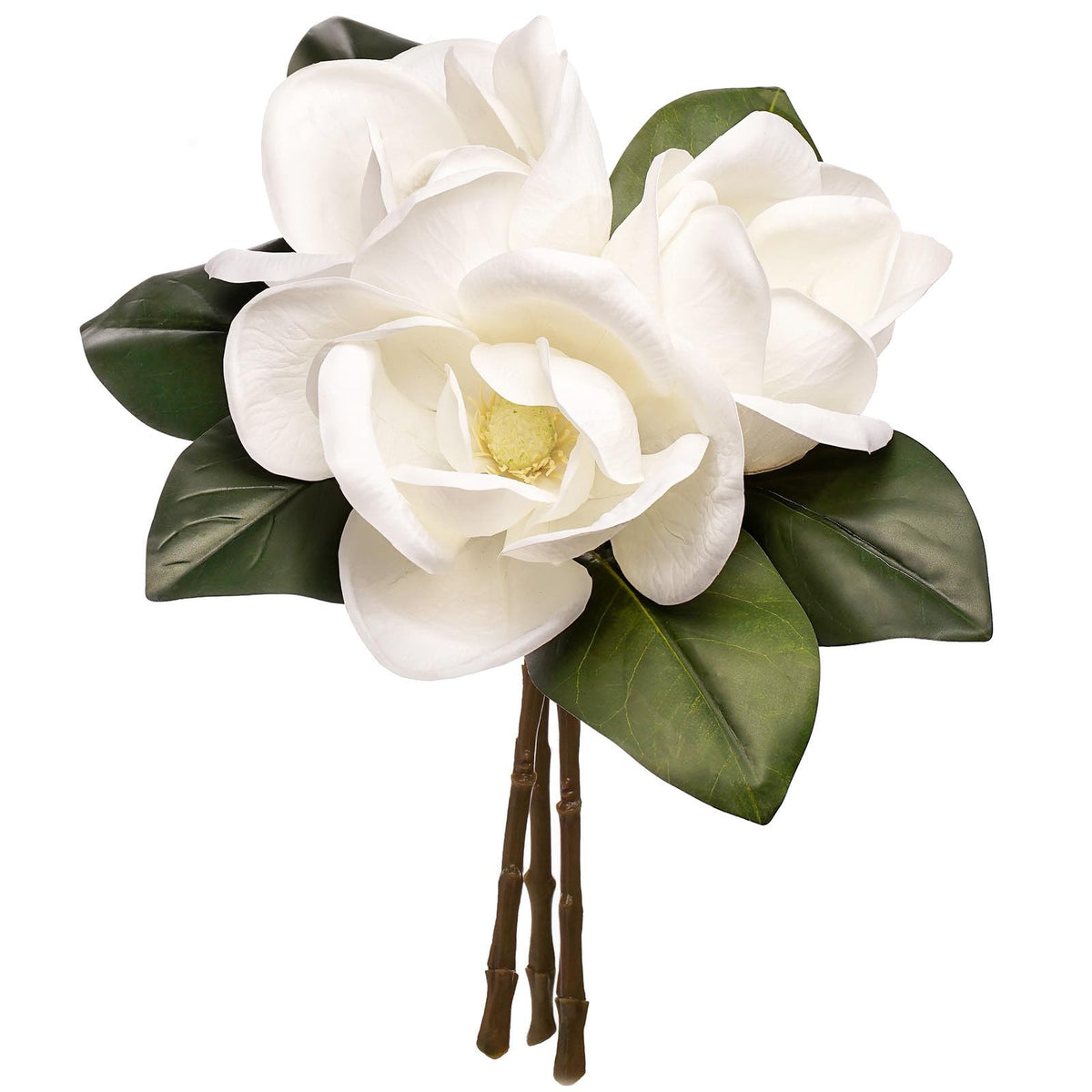 3 Stems Real Touch Creamy White Southern Magnolia Flowers, Artificial Realistic Magnolia Grandiflora Décor