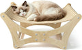 Cat Hammock Bed for Large Cats, Elevated Wooden Bed with Natural Sisal Scratching Mat, Cozy Lounge with Soft Cushion