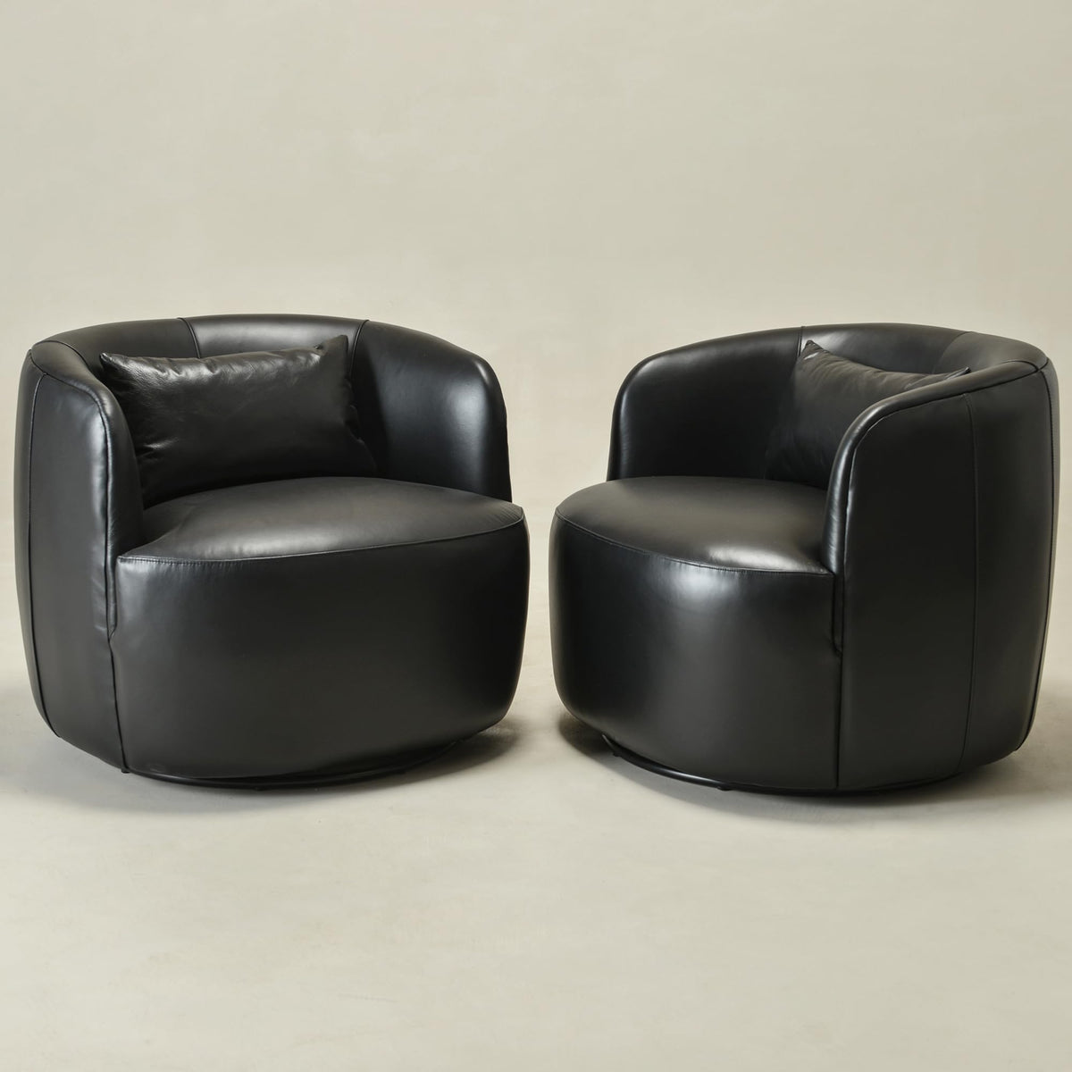 Set of 2 Genuine Leather Upholstered Swivel Barrel Chair, Black