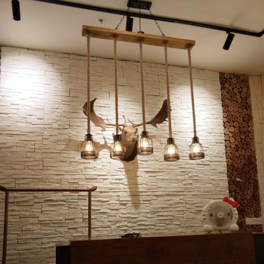 5-Light Light Wood Farmhouse Rectangular Chandelier