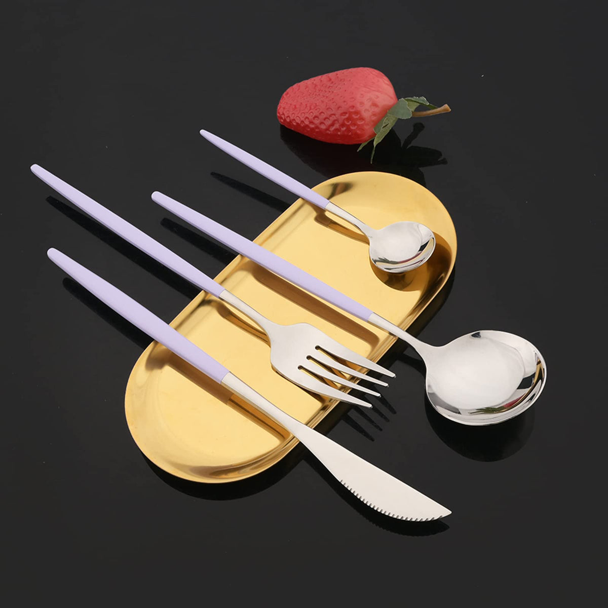 Flatware Set 24 Piece, Stainless Steel Silverware Set, Macaron Small Fresh Color Cutlery Set, Modern Elegant
