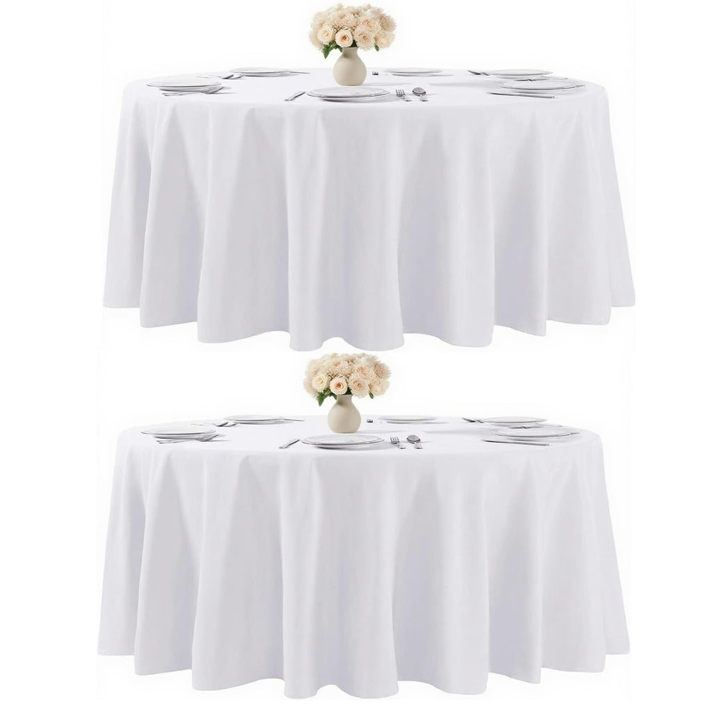 2 Pack White Round Polyester Tablecloth 90 Inch Washable for Round Tables, Stain and Wrinkle Resistant Cover Dining