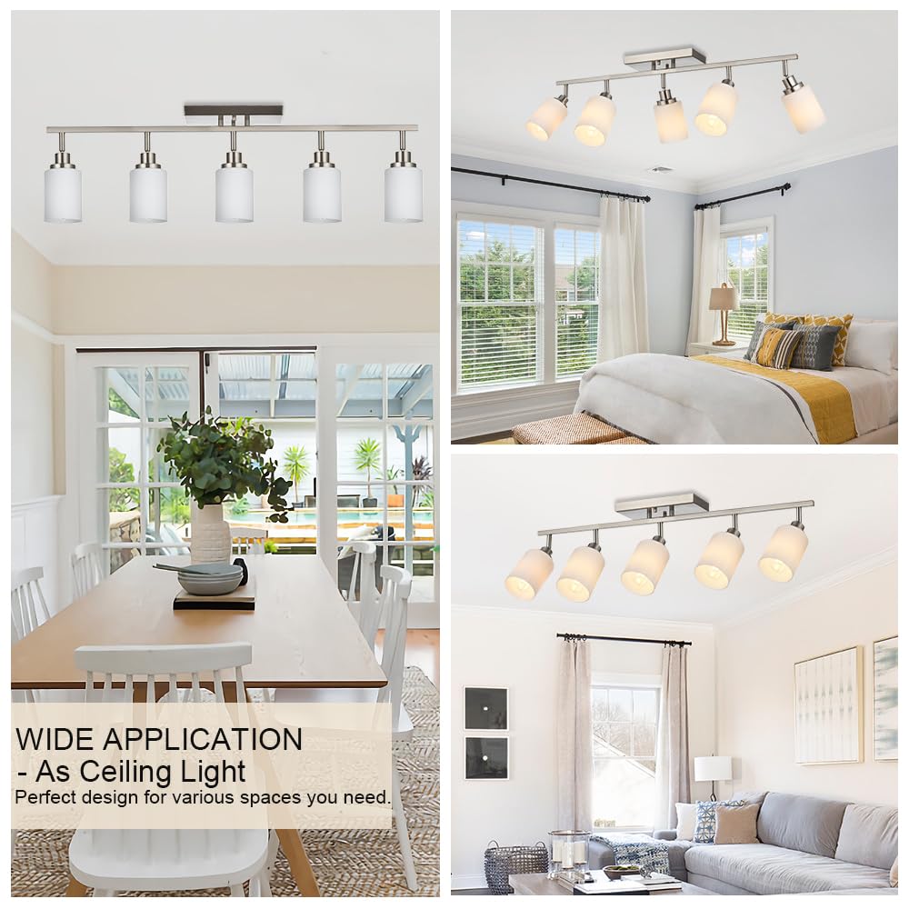 Complete Track Lighting Kits in Brushed Nickel, Modern Spotlight Ceiling Lighting with Opal White Glass, E26