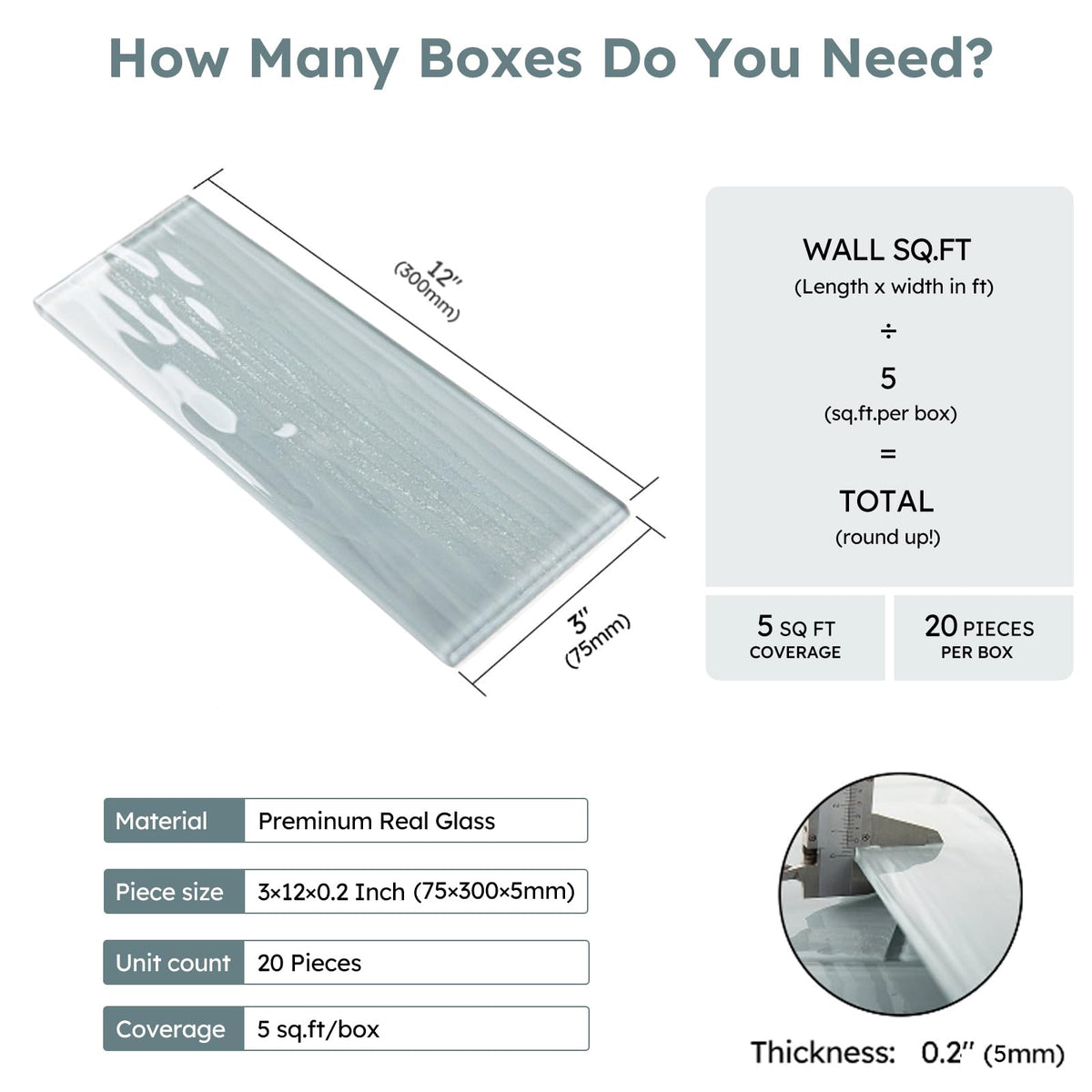 Peel and Stick Glass Subway Tiles, Pearl Gray, 3x12 Inch, 5 Sq.ft