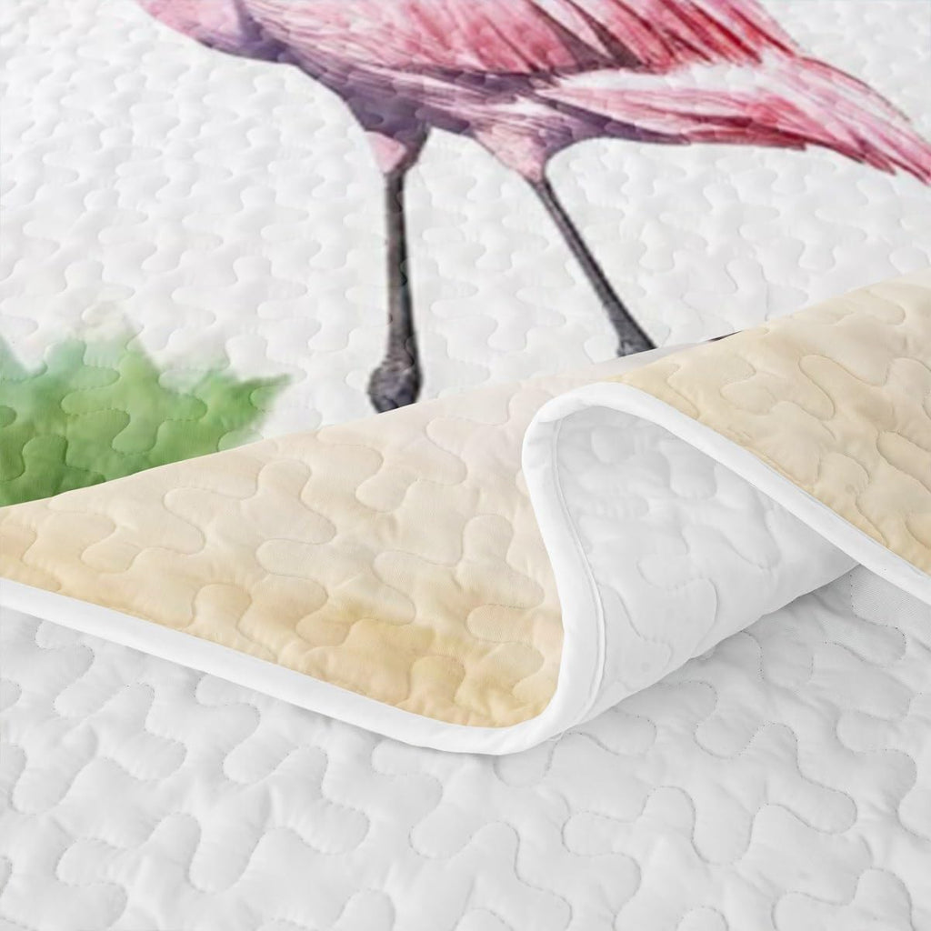 Pink Flamingo Quilt Set Hawaiian Ocean Beach Quilt Cactus
