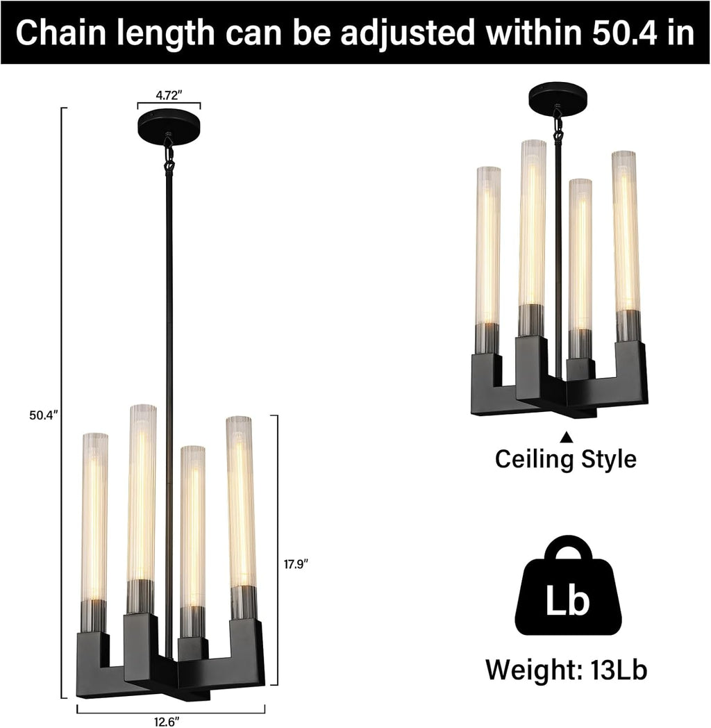 Glass Tube Black Pendant Lights Kitchen Island