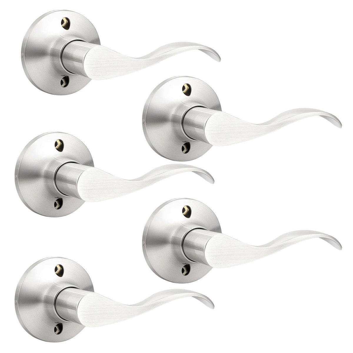 5 Pack Dummy Door Levers Brushed Nickel Right-Handed Door Handle Single Side Non-Turning Door Handle for Pantry Wave