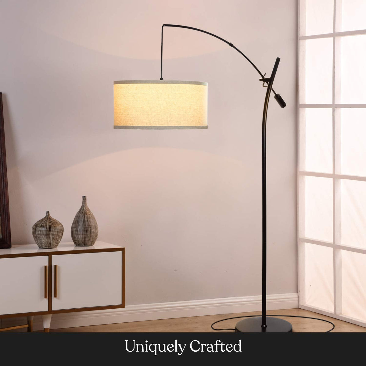 Inspired Arco Style Grayson LED Arc Floor Lamp, Adjustable Arm Lamp in Industrial Reading - Black