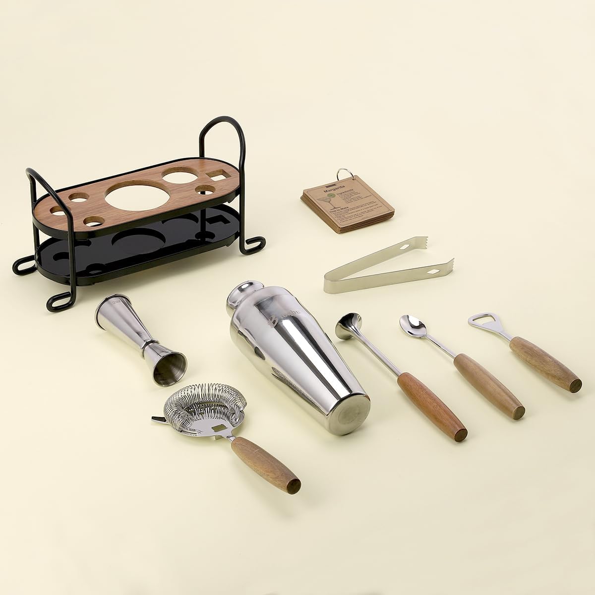 Cocktail Shaker Set with Stand, Mixology Bartender Kit for Drink Mixing | Mixology Set with 7 Bar Set Tools Cocktail - Set of 9