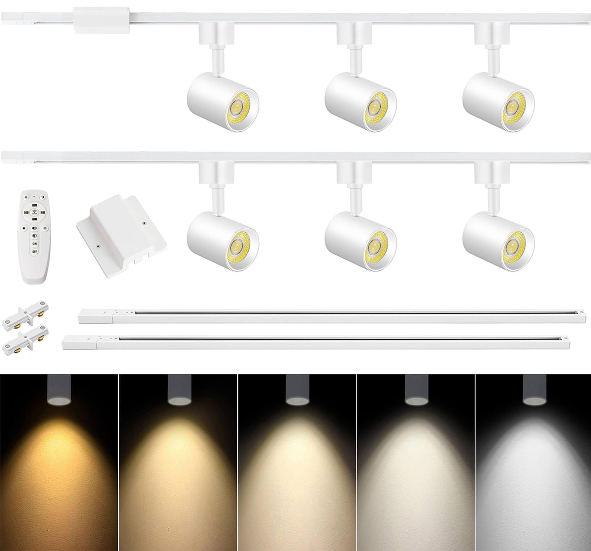 6 Lights Remote Control LED Track Lighting Kit Dimmable, 10W White