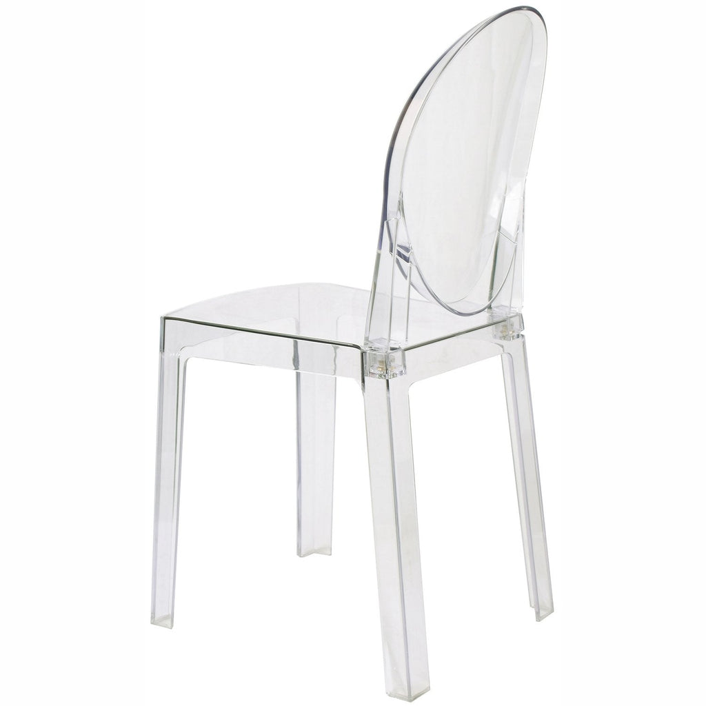 Clear Ghost Dining Chair with Oval Back | Transparent Acrylic Accent Side Chair, Vanity, or Event Seating | Non