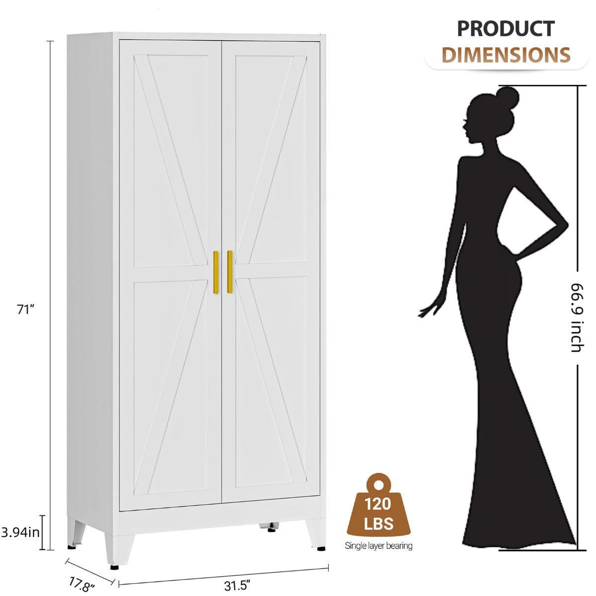 71" Metal Wardrobe Closet Clothing Storage Cabinet with Hanging Rod