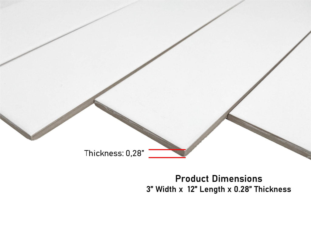 3x12 White Ceramic Subway Wall Tile Backsplash (25 Pieces- Box of 6 Sq.Ft.) (Matte) Shower, Accent Decor