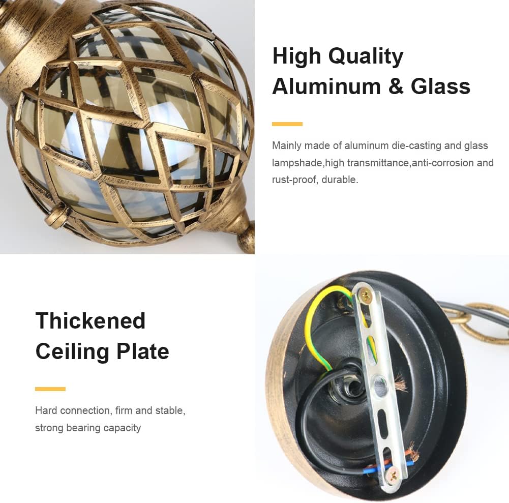 Outdoor Pendant Light For Porch, Exterior Vintage Ceiling Hanging Lamp Lantern Glass Aluminum Outside Waterproof