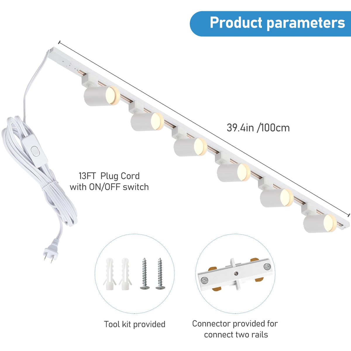 Plug in Track Lighting with Power Cord, 6-Light LED Track Lighting Kit with Track Rail, Modern Kitchen GU10 Track
