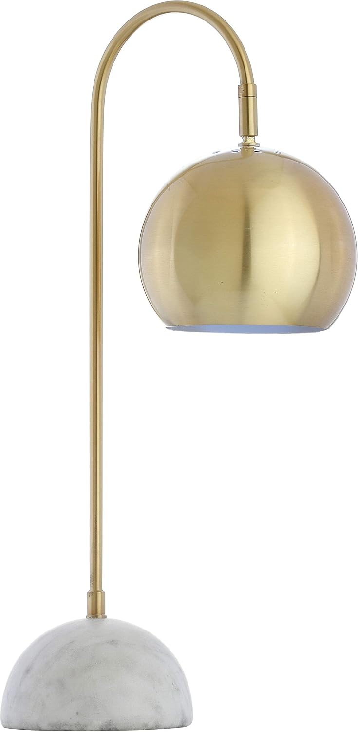 23.5" Brass Gold and White Stephen Metal and Marble LED Table Lamp, Modern Arched Task Lamp Bedroom Office