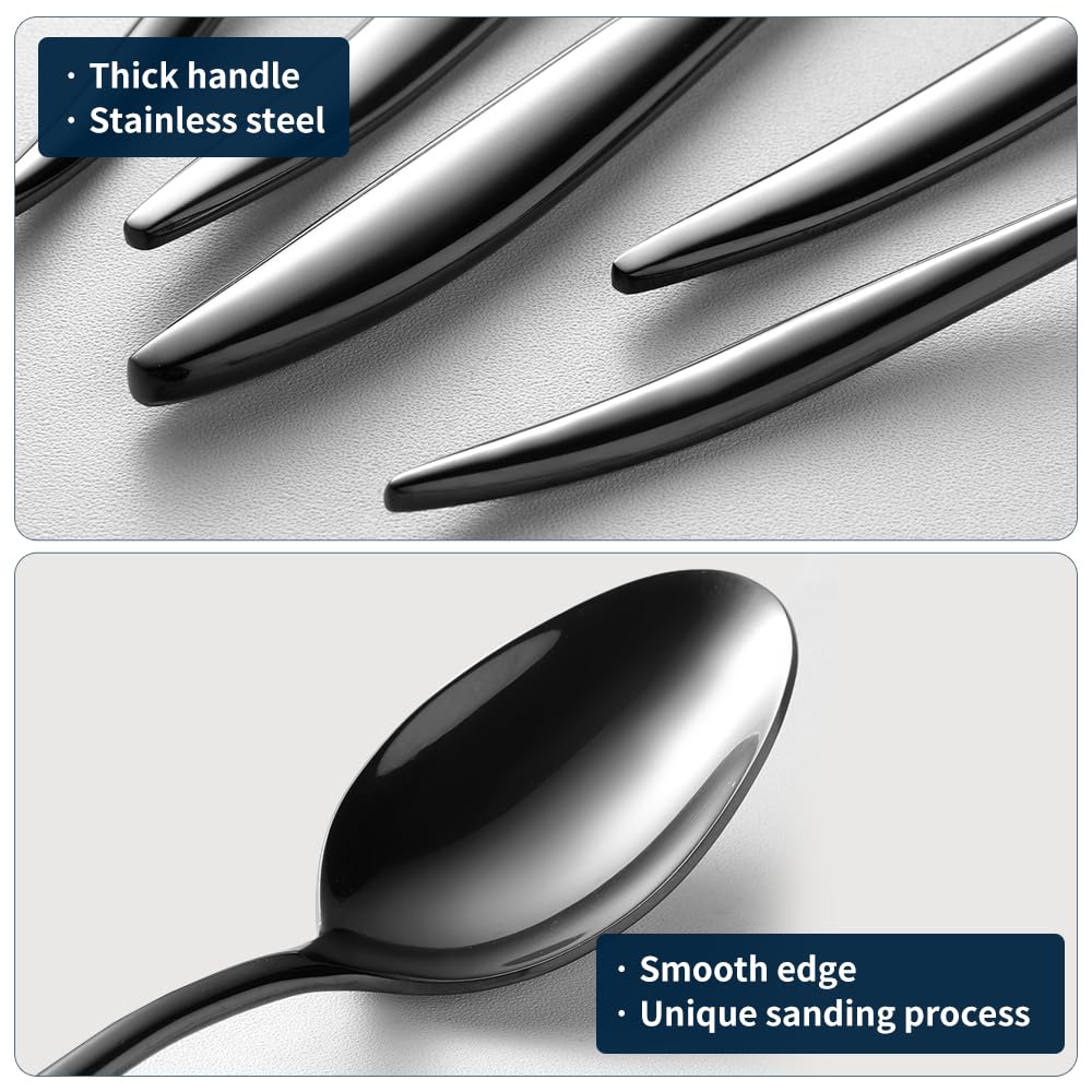 Black Silverware Set For 4, 20-Piece Everyday Flatware Set, Service For 4, Premium 18/10 Stainless Steel, Heavy Duty
