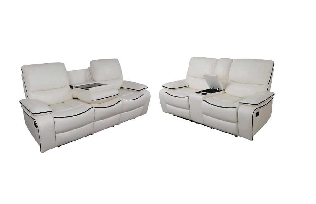 Manual Reclining Living Room Furniture, Bonded Leather Sofa w/Drop-Down Console, Loveseat w/Storage Console