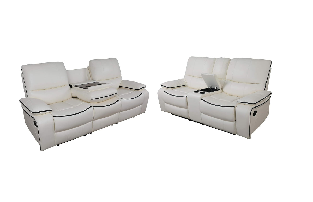 Manual Reclining Living Room Furniture, Bonded Leather Sofa w/Drop-Down Console, Loveseat w/Storage Console